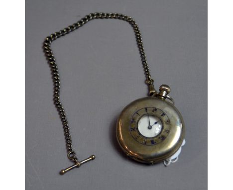 J W Benson, London, a silver cased half-hunter pocket watch with a graduated silver Albert chain