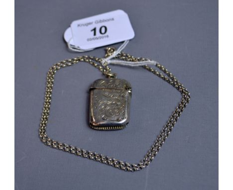 A hallmarked silver vesta case with a .925 silver chain 