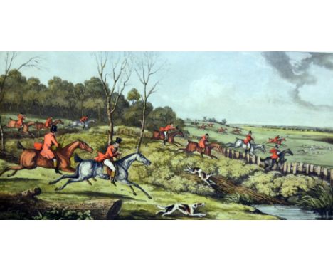 Pair of antique hunting prints, each approx 40cm x 20cm
