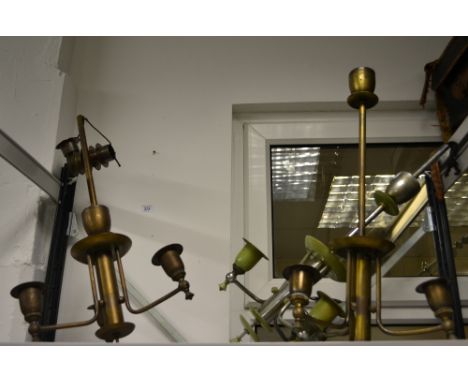 A pair of vintage light fittings, plus another similar. 