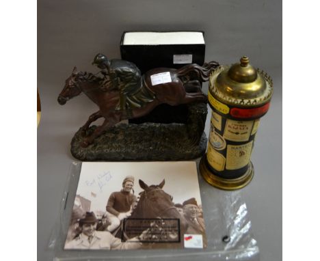A mechanical decanter, an equestrian figural group, a boxed vintage book light etc...