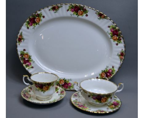 Royal Albert "Old Country Roses", a selection of ceramic table ware, including a large oval meat-plate, smaller plates, deser