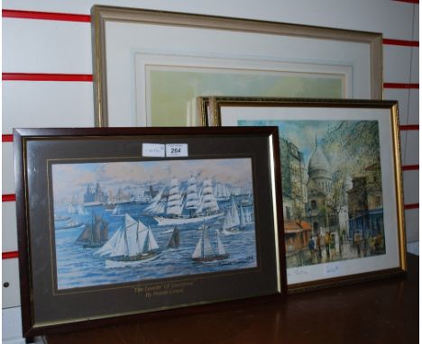 Frank Green 'The leaving of Liverpool' signed print, plus three framed prints of Paris and a framed print 'Royal Horse Artill