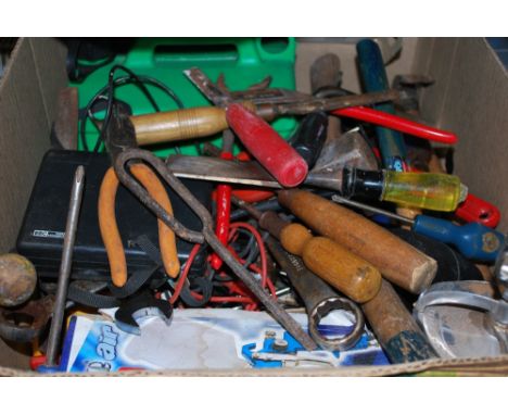 A large selection of hand tools together with a Stanley tool case