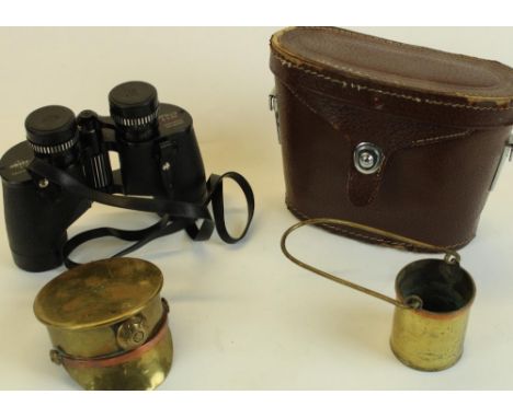 Selection of militaria to include a WWI trench art Army Service Corps peak cap model made of a shell base, trench art bucket 