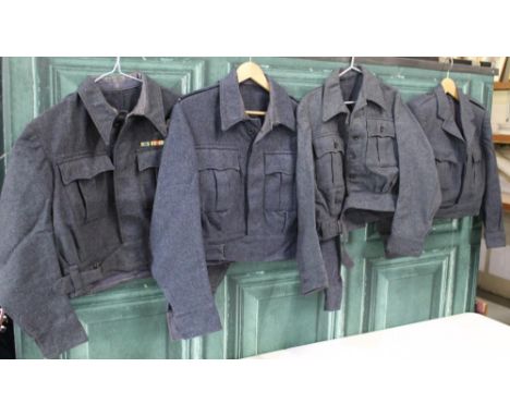 WWII dated 1945 RAF flight lieutenant navigator with insignia and medal ribbon and three air crew wool blouse jackets with do