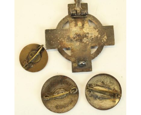 German Third Reich enamel badges and pins inc. DVG Westmark lapel pin, Fire Bridgade cross and NSDAP pins 