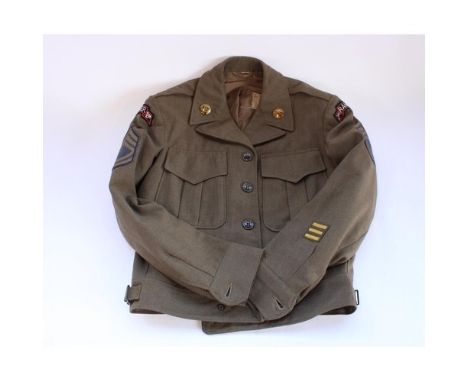 US Army wool field jacket with various patches and insignia to inc. MSG rank patch, 2nd Ranger Btn. shoulder titles etc 