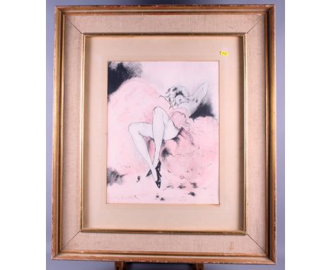 †Louis Icart: a signed mixed media study of a reclining dancer, with blind stamp and dated 1933, 18" x 14", in linen lined fr