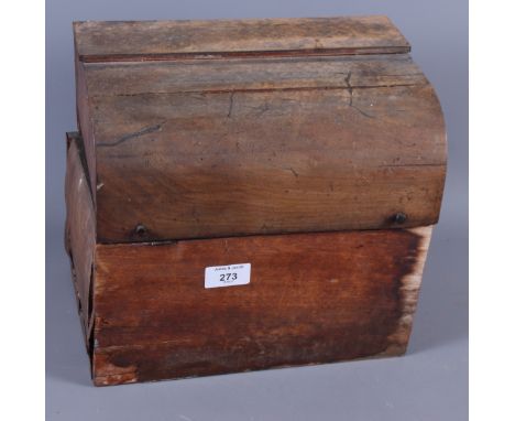 A 19th century mahogany six bottle decanter case containing gilt decorated decanters, 11 1/2" wide (case for restoration)