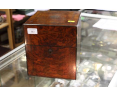 A 19th century burr walnut and brass inlaid decanter box (no interior), 8 1/2" wide