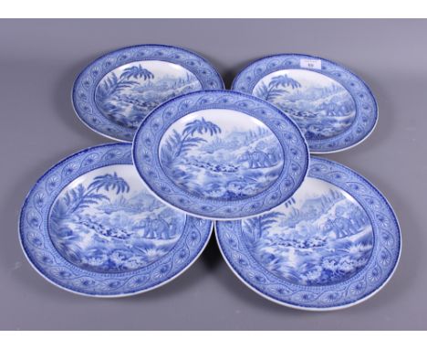 A set of five 19th century Indian hunting scenes dinner plates
