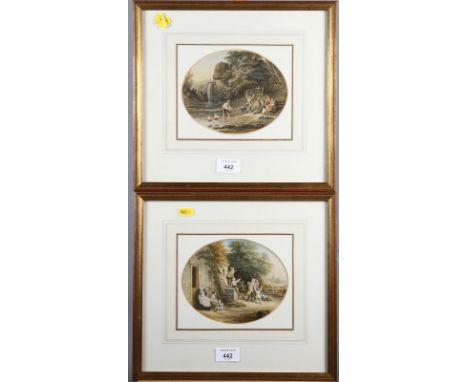 Two Le Blond ovals, children playing with bubbles and children with small boats in a stream, in gilt frames
