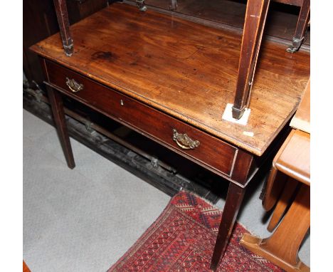 A George III rectangular mahogany side table, fitted frieze drawer, on square supports, 36" wide, and a Georgian style wine t