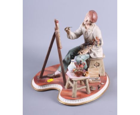 A Capodimonte figure of an artist seated at his easel, three Lladro porcelain figures of geese, a similar Nao figure, a Lladr