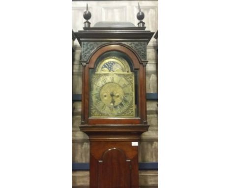 GEORGE III LONGCASE CLOCKby John Barr of Port Glasgow, the hood with moulded pediment and blind fretwork, later cresting, the