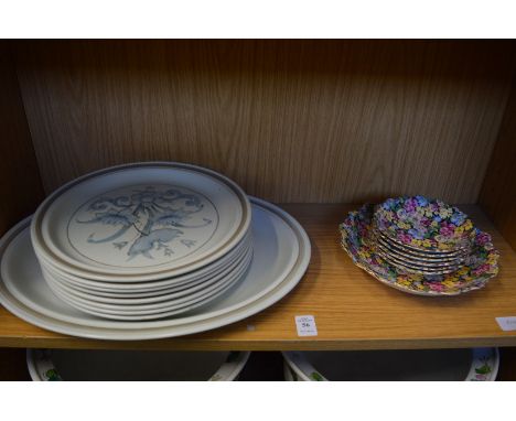 Quantity of Royal Doulton Inspiration dinnerware and a group of Old Foley chintz bowls.