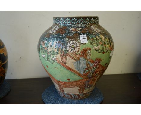 A large satsuma vase unusually decorated with monkeys playing billiards.