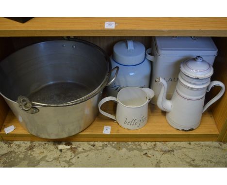 Enamel storage jars and other kitchenalia.