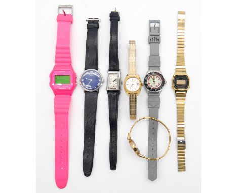 Seven ladies wrist watches. Including Timex, Ebel, Tag, Casio and others. 