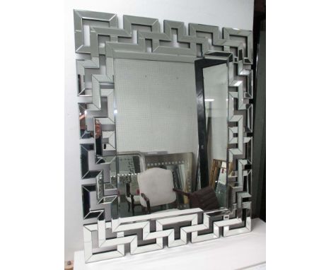 MIRROR, bevelled with mirrored Greek key borders, 122cm x 97cm.