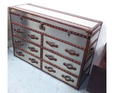 CHEST, aviation luggage style, from restoration hardware, with arising lid over drawers, 49cm d x 106cm H x 150cm W.