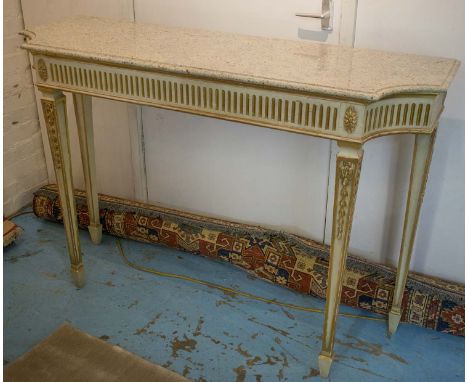 CONSOLE TABLE, George III design grey and parcel gilt with indented granite top and fluted frieze, 144cm x 94cm H x 46cm.