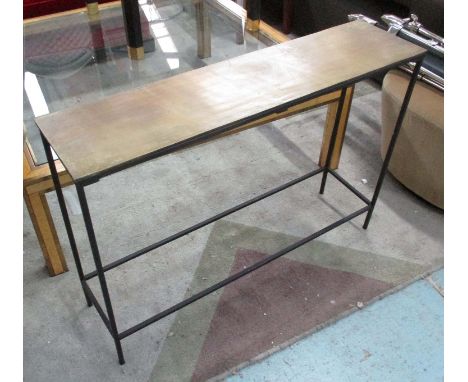 CONSOLE TABLE, with bronze effect top on metal base, 99cm x 25cm x 70cm H.