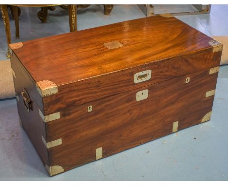 TRUNK, 19th century camphorwood and brass bound with rising lid and conjoining handles, 100cm x 50cm x 50cm.