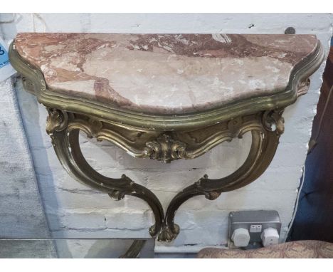 CONSOLE TABLE, Louis XV style gilt of small proportions with a serpentine shaped marble top on slender cabriole front support