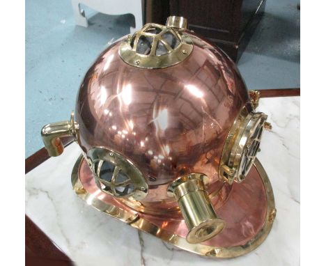 DIVERS HELMET, replica in copper and brass finish, 46cm L.