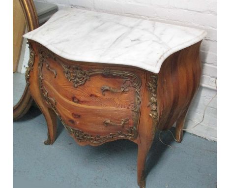 BOMBE COMMODE, Louis XV style with two drawers below and a marble top, 100cm x 52cm x 85cm H.