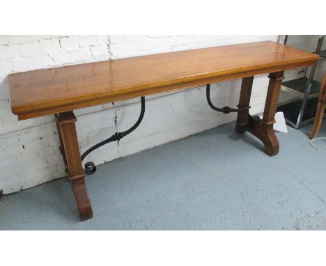 CONSOLE TABLE, Spanish style with curved iron supports, 50cm D x 200cm L x 83cm H.