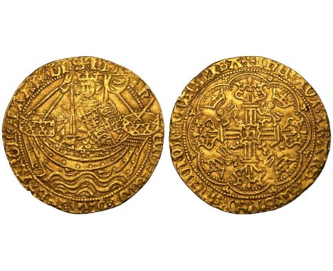 ENGLAND. Henry VI, 1422-61, 1470-71. Gold Noble, ND (1422-1460). London. mm. lis 105. Obv: King standing in ship, holding swo