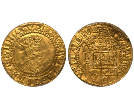 ENGLAND. James I, 1603-25. Gold Halfcrown, ND (1604-1605). Tower Mint. mm Lis 105.Obv: Crowned bust of James I right within i