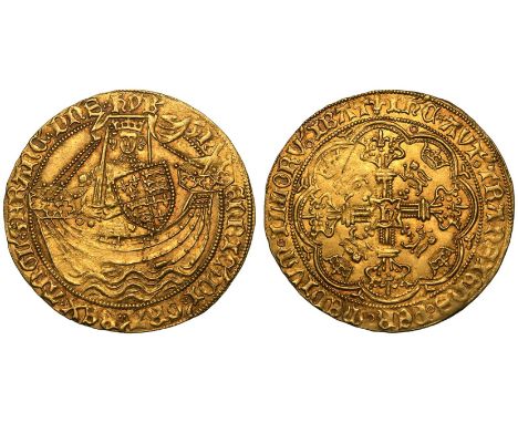 ENGLAND. Henry VI, 1422-61, 1470-71. Gold Noble, ND (1422-1460). London. mm. lis 105. Obv: King standing in ship, holding swo