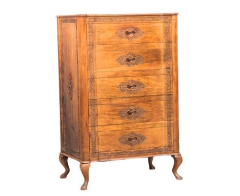 A vintage olive wood chest of drawers. 64x42x99.5cm