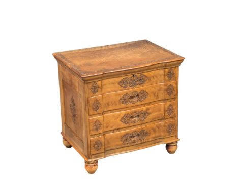 A vintage carved olive wood work box with 3 drawers. 60.5x45x58cm