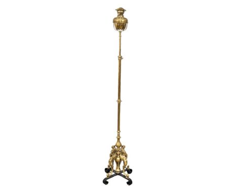 A large good quality Late 19th Century brass telescopic oil lamp / floor lamp. 177cm