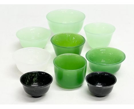 9 Chinese jade tea bowls.