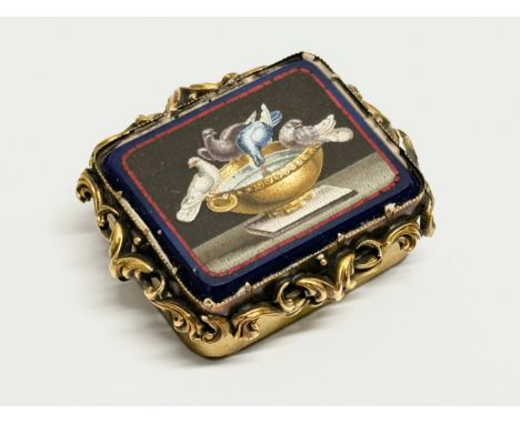 A 19th Century Mosiac and rolled gold patch box/pill box. 5x4.5cm