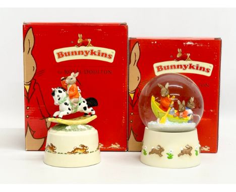 Royal Doulton Bunnykins. Fun on the Water snow globe and Hold Tight music box. With boxes.