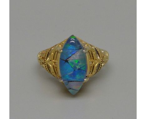 A silver gilt and mosaic opal ring, N, with certificate 