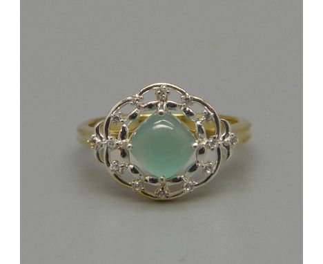 A silver and aquaprase and white zircon ring, N, with certificate 