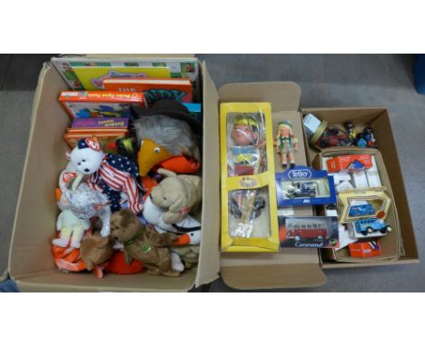 A collection of Beanie Babies, a soft toy Womble, a Pelham puppet, a collection of Corgi model vehicles, etc. **PLEASE NOTE T