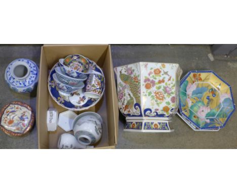 A collection of oriental style china and a large planter **PLEASE NOTE THIS LOT IS NOT ELIGIBLE FOR POSTING AND PACKING** 