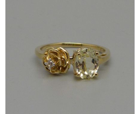 A 9ct gold, hiddenite and white zircon ring, O, with certificate 