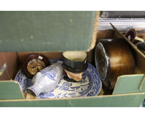 A 1930s mantel clock and a selection of ceramics, includes a blue &amp; white meat dish