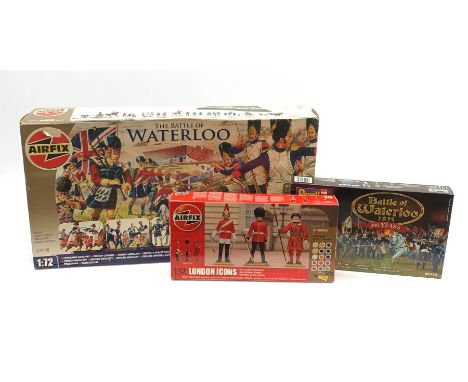 Two 1/72 scale plastic model kits of The Battle of Waterloo by Airfix and Revell; both boxed in factory sealed transparent pa
