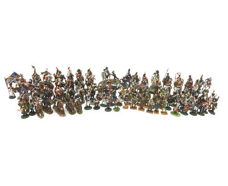 Over one-hundred and ten cast white metal figures of soldiers both mounted and on foot; predominantly by Del Prado, including